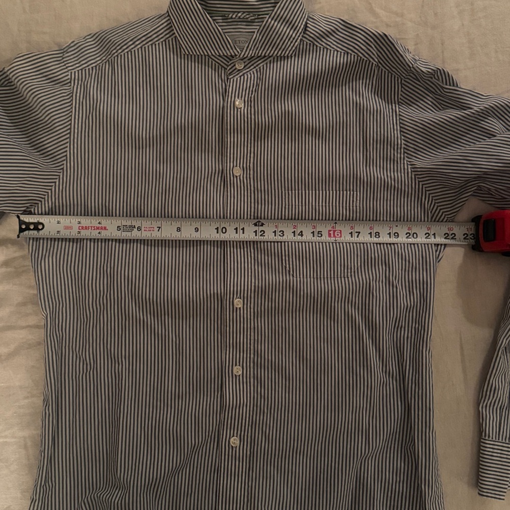 Eton Blue and White Striped Dress Shirt - Picture 9 of 9